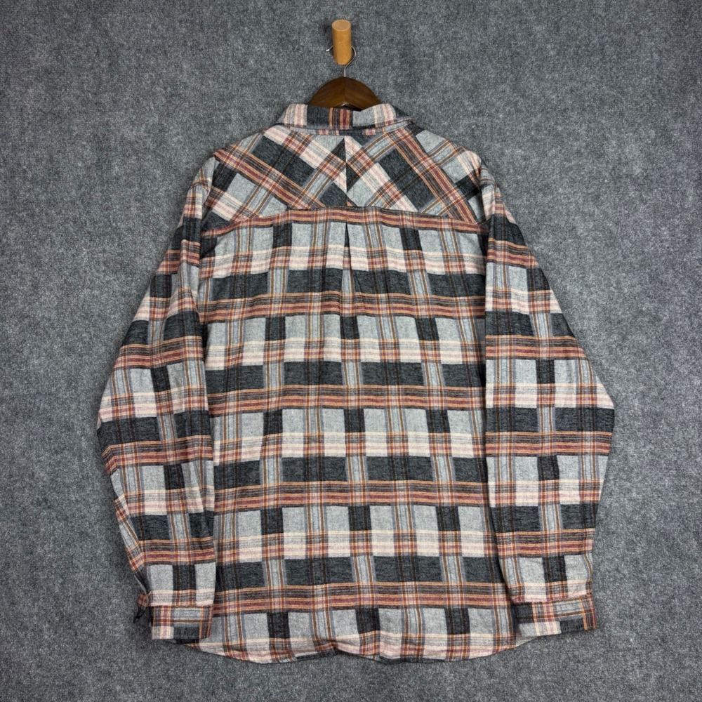 Carbon 2 Cobalt Mens XL Plaid Flannel Button Down Shirt Grey Orange Long Sleeve - Picture 6 of 6